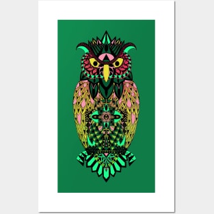 tribal little owl in mexican pattern ecopop Posters and Art